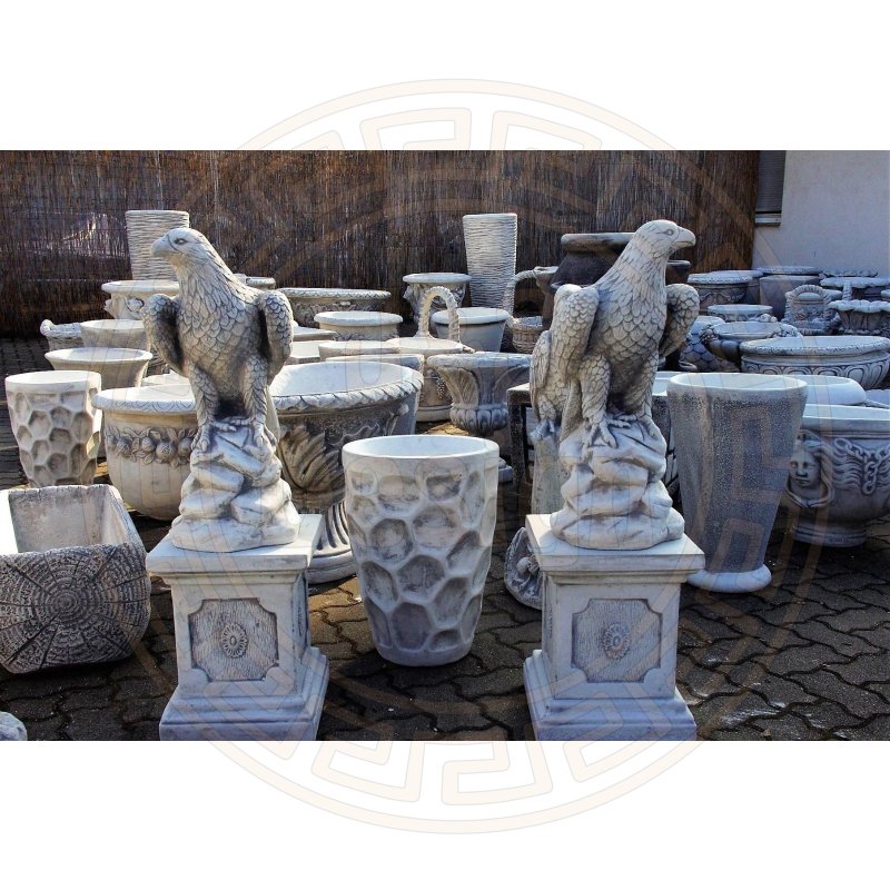 2x Steinadler Raubvogel Greifvogel Gartenfigur 2x Säulensockel Steinsäule Säule