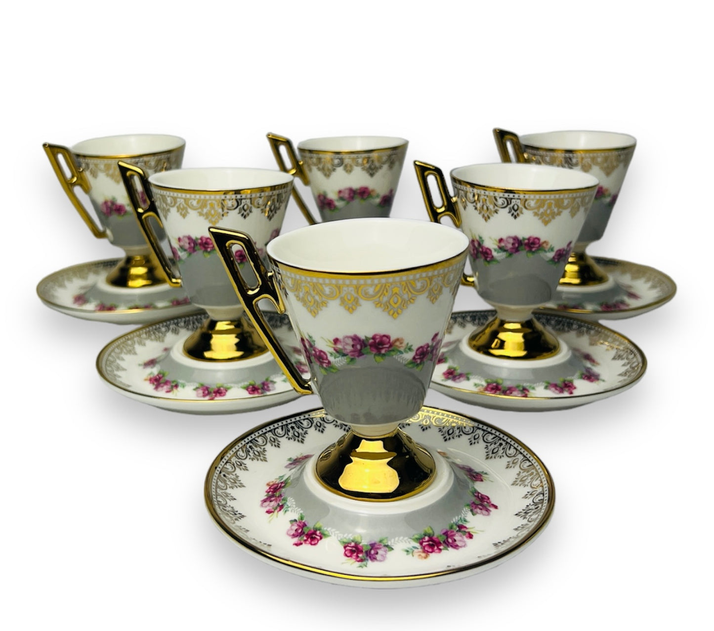Luxus Grau-Gold Espressotassen 12 TLG für 6 Personen im Vintage Stil 100 Ml
