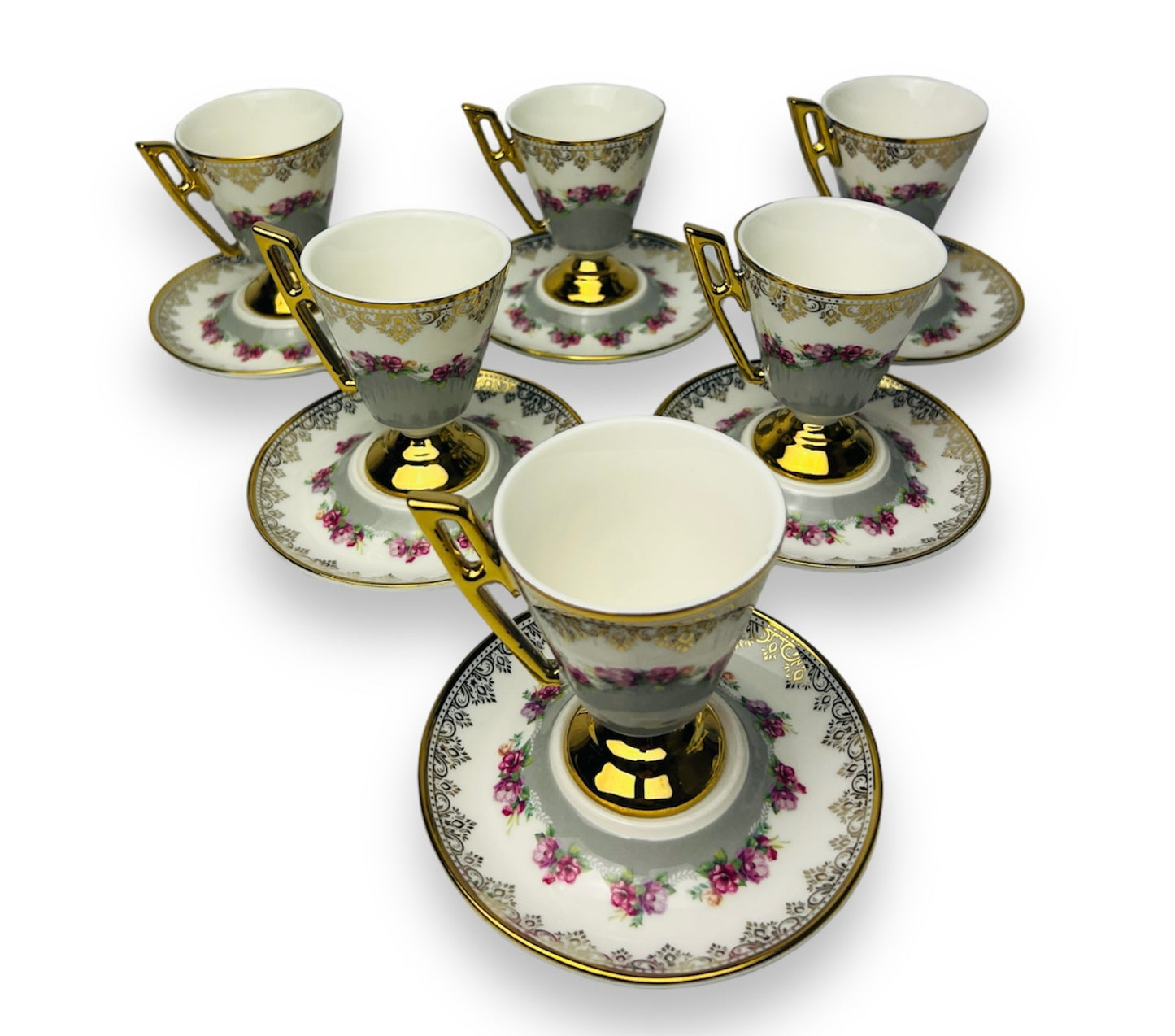 Luxus Grau-Gold Espressotassen 12 TLG für 6 Personen im Vintage Stil 100 Ml