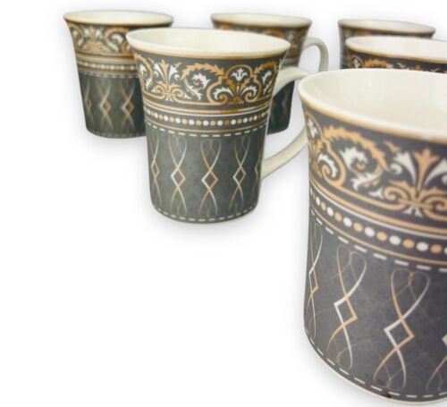6er Set Dickwandige Kaffeetassen aus Porzellan für 6 Personen Mäander 300.Ml NEU