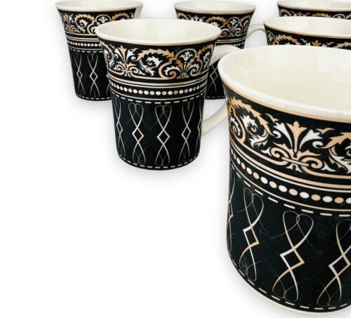 6er Set Dickwandige Kaffeetassen aus Porzellan für 6 Personen Mäander 300.Ml NEU