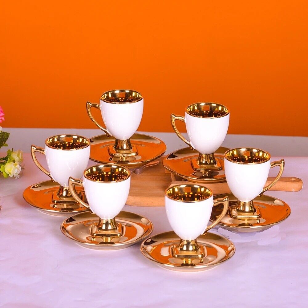 Luxus Gold Espressotassen 12 TLG für 6 Personen im Vintage Stil