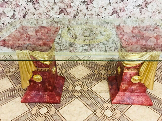 Red Lady Wohnzimmertisch Barockstil Couchtisch Vintage Mäander Rot-Gold
