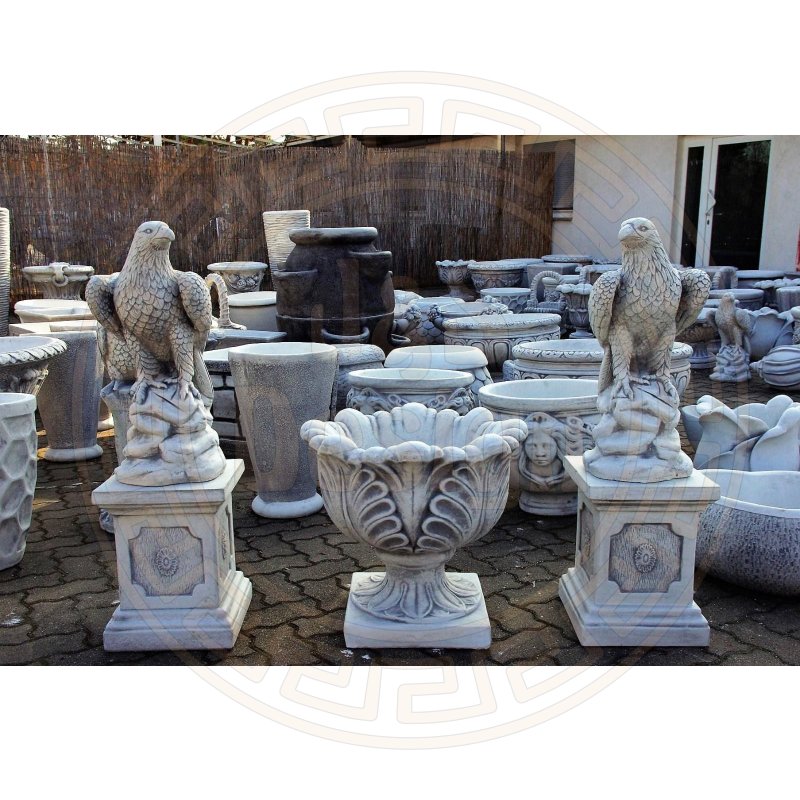 2x Steinadler Raubvogel Greifvogel Gartenfigur 2x Säulensockel Steinsäule Säule