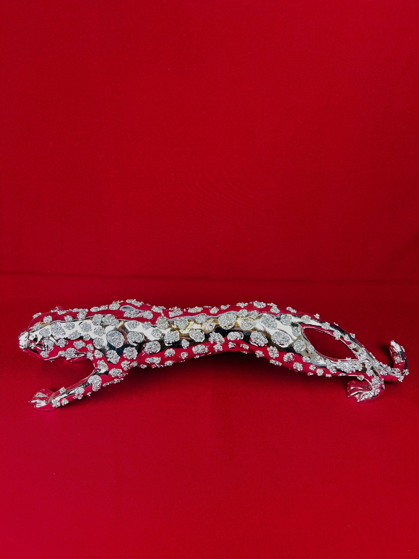 Deko Leopard Tierfigur Raubkatze 60cm Silber Wohnzimmerdekoration Raubtier NEU