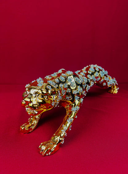 Deko Leopard Tierfigur Raubkatze 60.cm Gold Wohnzimmerdekoration Raubtier NEU