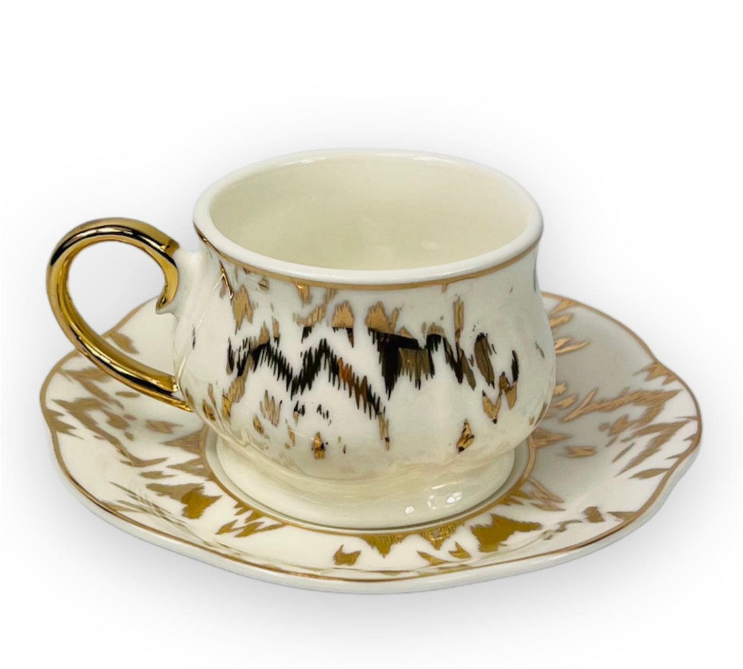 Designer Espressotassen 12 TLG für 6 Personen Barock Stil Mokka Tassen NEU 60 ML weiss-Gold