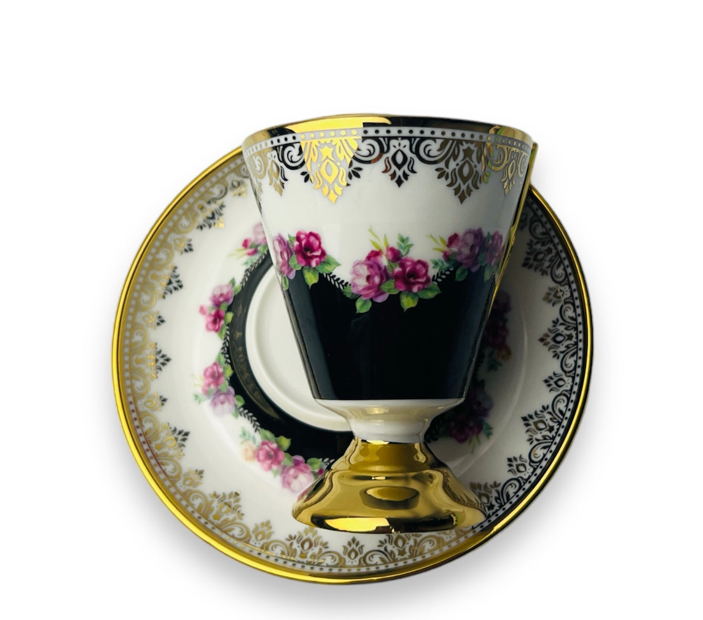Luxus Schwarz-Gold Espressotassen 12 TLG für 6 Personen im Vintage Stil 100 Ml