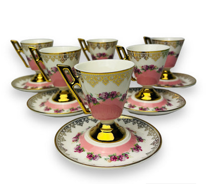 Luxus Rosa-Gold Espressotassen 12 TLG für 6 Personen im Vintage Stil 100 Ml