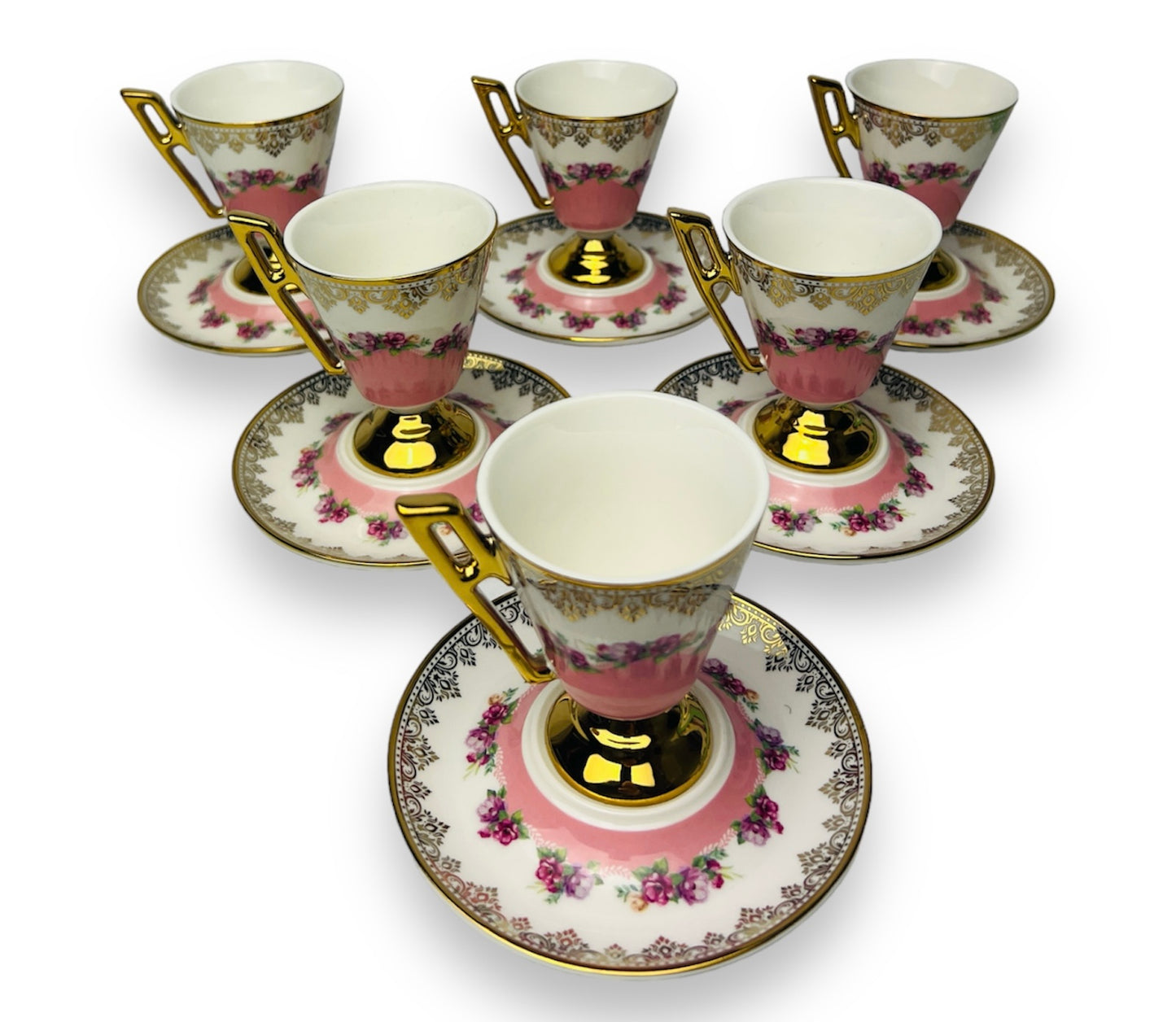 Luxus Rosa-Gold Espressotassen 12 TLG für 6 Personen im Vintage Stil 100 Ml