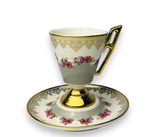 Luxus Grau-Gold Espressotassen 12 TLG für 6 Personen im Vintage Stil 100 Ml