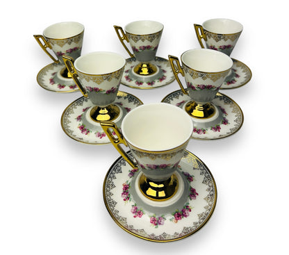 Luxus Grau-Gold Espressotassen 12 TLG für 6 Personen im Vintage Stil 100 Ml