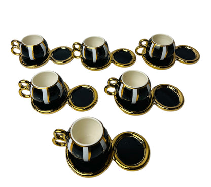 Luxus schwarz-Gold Espressotassen 12 TLG für 6 Personen Mäander Stil 75Ml NEU