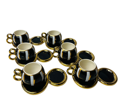 Luxus schwarz-Gold Espressotassen 12 TLG für 6 Personen Mäander Stil 75Ml NEU