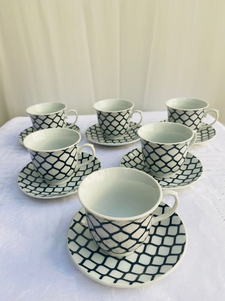 Barock Kaffeetassen Kaffeeservice weiß für 6 Personen Tassen 200ml Geschirr