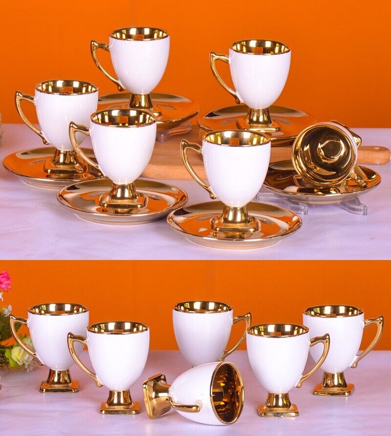 Luxus Gold Espressotassen 12 TLG für 6 Personen im Vintage Stil